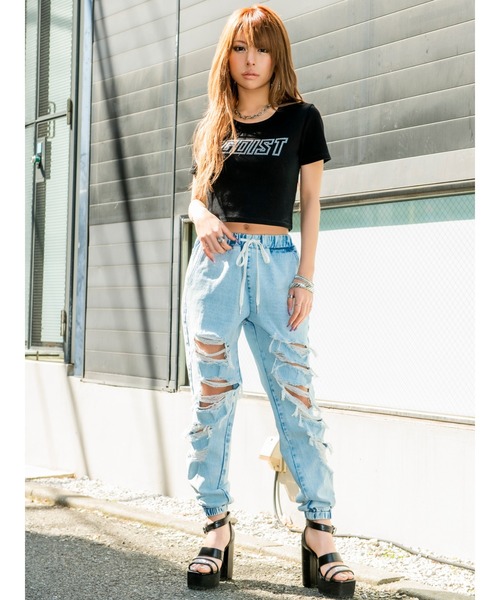 EGOIST（エゴイスト）の「ダメージジョガーパンツII（デニムパンツ・レディース・ブルー・S/M）」の2枚目の写真