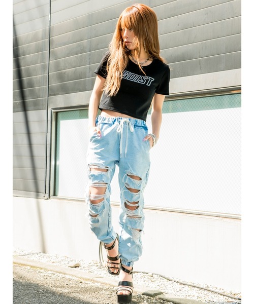 EGOIST（エゴイスト）の「ダメージジョガーパンツII（デニムパンツ・レディース・ブルー・S/M）」の3枚目の写真
