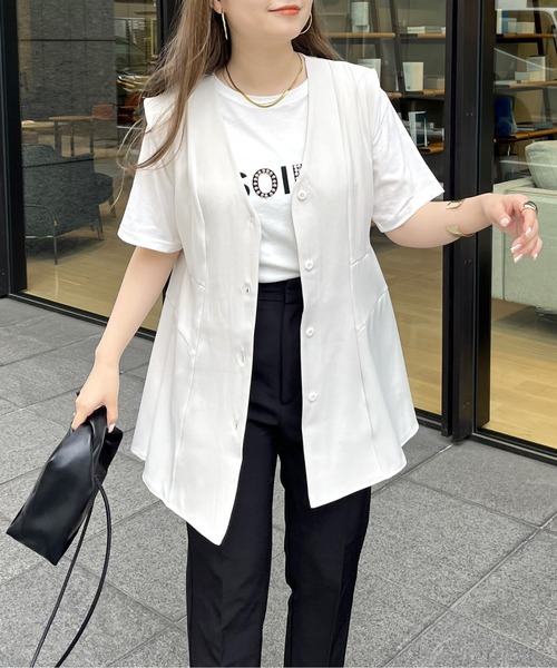 prose verse(プロズヴェール)の「Vネックペプラムジレ(ベスト・レディース・ブラック/アイボリー・フリ-)」の5枚目の写真