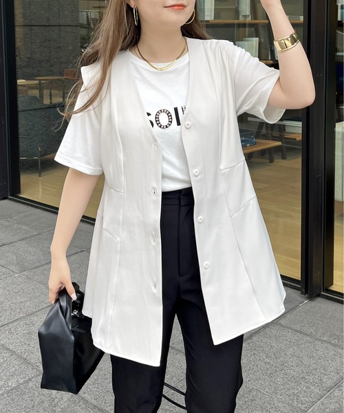 prose verse(プロズヴェール)の「Vネックペプラムジレ(ベスト・レディース・ブラック/アイボリー・フリ-)」の6枚目の写真