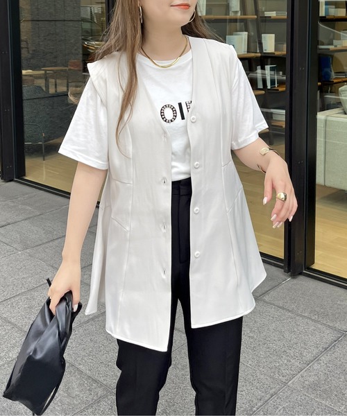 prose verse(プロズヴェール)の「Vネックペプラムジレ(ベスト・レディース・ブラック/アイボリー・フリ-)」の10枚目の写真