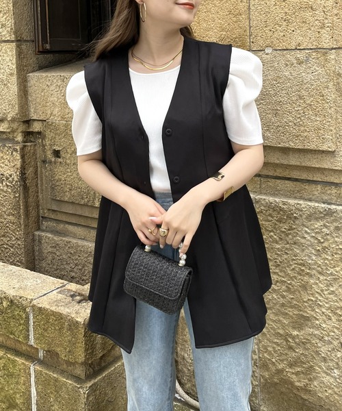 prose verse(プロズヴェール)の「Vネックペプラムジレ(ベスト・レディース・ブラック/アイボリー・フリ-)」の18枚目の写真