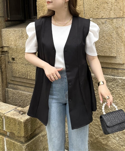 prose verse(プロズヴェール)の「Vネックペプラムジレ(ベスト・レディース・ブラック/アイボリー・フリ-)」の19枚目の写真