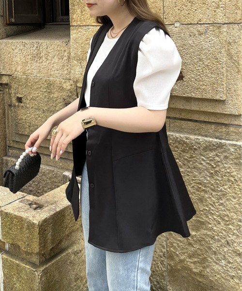 prose verse(プロズヴェール)の「Vネックペプラムジレ(ベスト・レディース・ブラック/アイボリー・フリ-)」の20枚目の写真