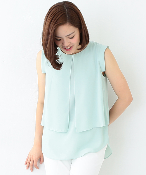 Demi-Luxe BEAMS（デミルクス ビームス）の「Demi-Luxe BEAMS / シフォン コンビ チュニック（シャツ/ブラウス・レディース・オフホワイト/ミント・36/38）」の2枚目の写真