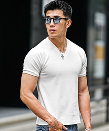 SOMEDIFF | 【SOMEDIFF】カルゼVネック半袖Tシャツ メンズ タイトシルエット tシャツ カットソー 夏服 半袖 無地(Tシャツ/カットソー)