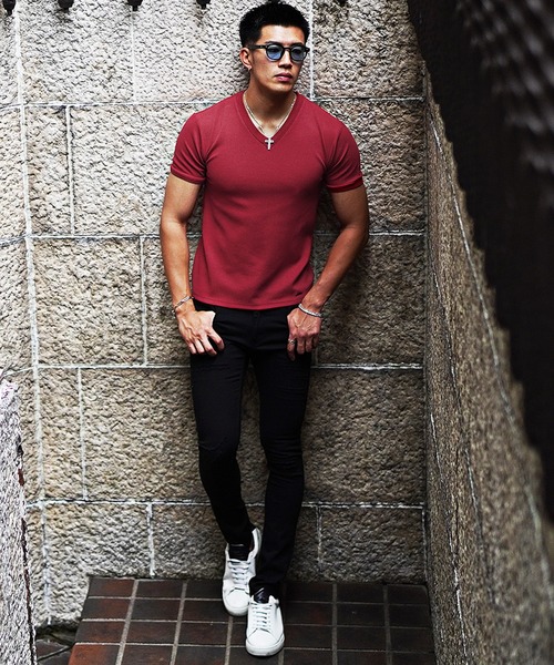 サムデイフ SOMEDIFF 7分袖 Vネック スリム Tシャツ L zg2 SOMEDIFF Tシャツ メンズ 長袖 ブランド 厚手 無地 綿 白 黒