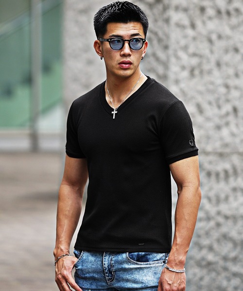 サムデイフ SOMEDIFF 7分袖 Vネック スリム Tシャツ L zg2 サムデイフ SOMEDIFF 7分袖 Vネック スリム Tシャツ L zg2
