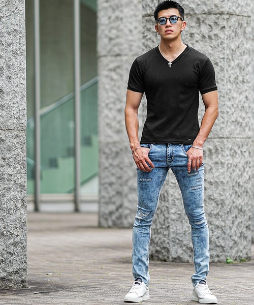 サムデイフ SOMEDIFF 7分袖 Vネック スリム Tシャツ L zg2 サムデイフ