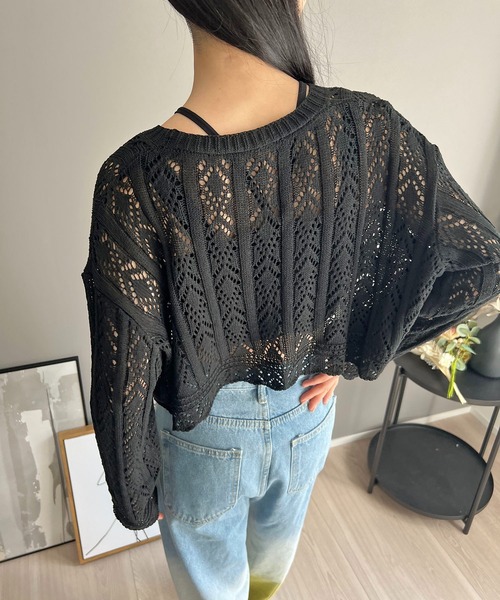 Jewelobe（ジュエローブ）の「レースニットボレロカーディガン（カーディガン/ボレロ・レディース・アイボリー/ベージュ/ブラック・FREE）」の9枚目の写真