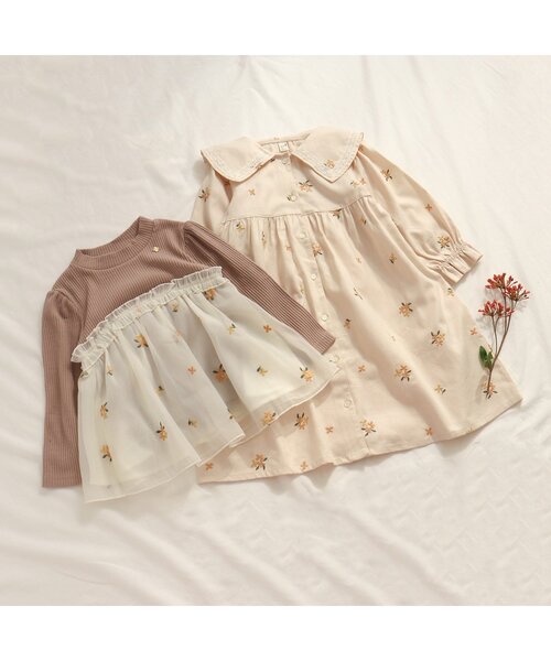 apres les cours（アプレレクール）の「【リンクコーデ可能】キンモクセイ・アジサイ刺繍チュニック（チュニック・キッズ・アイボリー/ラベンダー・110/120/100/90/130/140/80）」の15枚目の写真