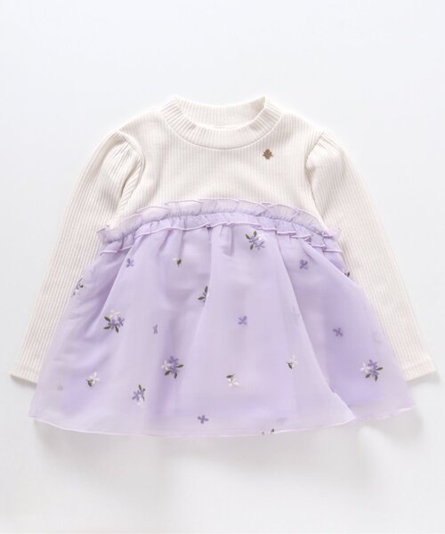 apres les cours（アプレレクール）の「【リンクコーデ可能】キンモクセイ・アジサイ刺繍チュニック（チュニック・キッズ・アイボリー/ラベンダー・110/120/100/90/130/140/80）」の9枚目の写真