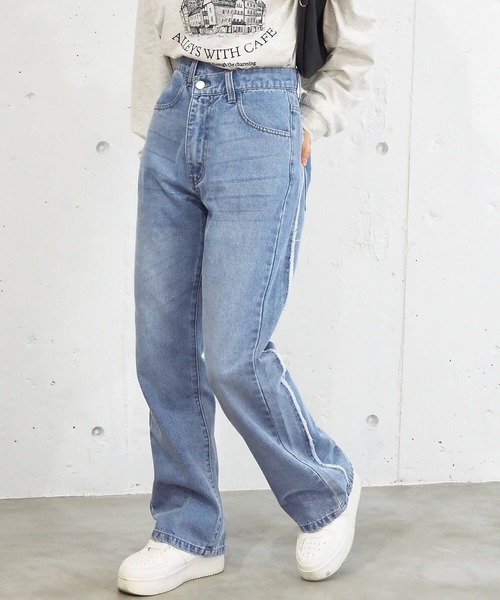 tiptop（ティップトップ）の「【2サイズ展開】脇フリンジアシメウェストセミフレアデニム（デニムパンツ・レディース・ブラック/ブルー・S/M）」の10枚目の写真