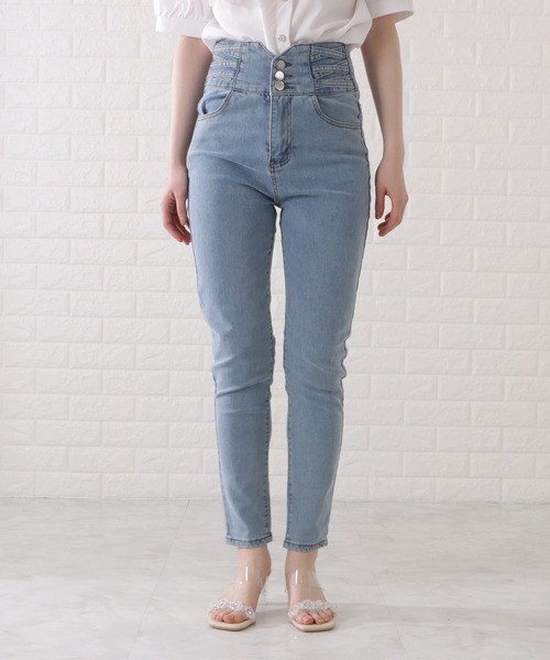 Lace Ladies(レースレディース)の「ハイウエスト3ボタンストレッチスキニーパンツ(その他パンツ・レディース・ネイビー/ライトブルー/ダークグレー/ブラック・29/30/26/27)」の16枚目の写真
