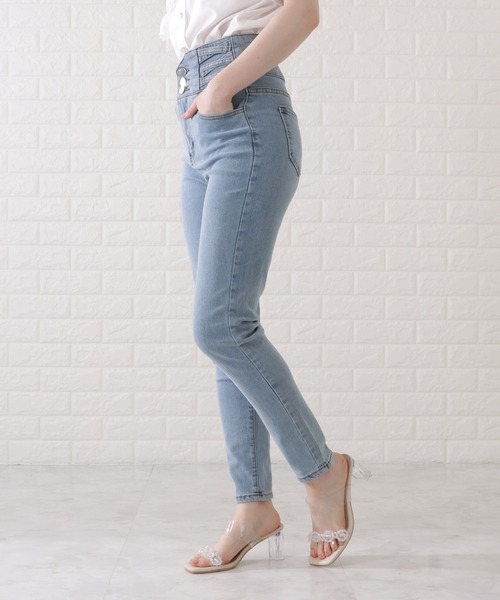Lace Ladies(レースレディース)の「ハイウエスト3ボタンストレッチスキニーパンツ(その他パンツ・レディース・ネイビー/ライトブルー/ダークグレー/ブラック・29/30/26/27)」の17枚目の写真