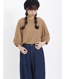 Samansa Mos2 | 花柄ジャカード7分袖カットソー(Tシャツ/カットソー)