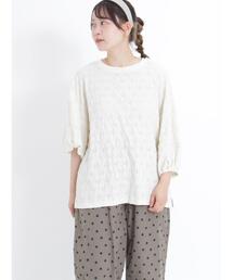 Samansa Mos2 | 花柄ジャカード7分袖カットソー(Tシャツ/カットソー)