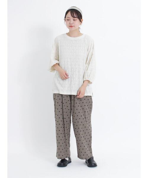 Samansa Mos2(サマンサ モスモス)の「花柄ジャカード7分袖カットソー(Tシャツ/カットソー・レディース・ブラック/オフホワイト/キナリ/ベージュ・F)」の12枚目の写真