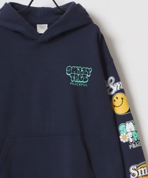 SMILEY FACE/スマイリーフェイス オーバーサイズ 裏起毛 袖プリント バックプリント ロゴ ワンポイント スウェット パーカー/長袖 トップス プルオーバー/レディース メンズ