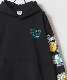 SMILEY FACE/スマイリーフェイス オーバーサイズ 裏起毛 袖プリント バックプリント ロゴ ワンポイント スウェット パーカー/長袖 トップス プルオーバー/レディース メンズ