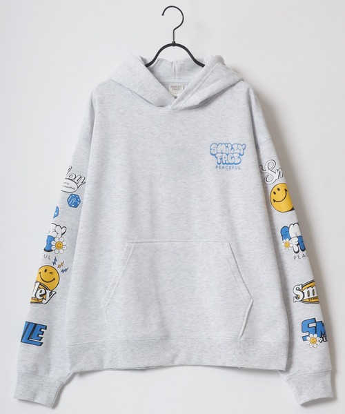SMILEY FACE(スマイリーフェイス)の「SMILEY FACE/スマイリーフェイス オーバーサイズ 裏起毛 袖プリント バックプリント ロゴ ワンポイント スウェット パーカー/長袖 トップス プルオーバー/レディース メンズ(パーカー・レディース・スミクロ/アッシュグレー/グレー系その他/グレー/ブルー/ブラック/ネイビー/ブラック系その他・L/LL/M)」の10枚目の写真