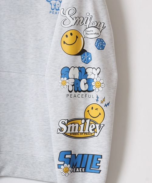 SMILEY FACE(スマイリーフェイス)の「SMILEY FACE/スマイリーフェイス オーバーサイズ 裏起毛 袖プリント バックプリント ロゴ ワンポイント スウェット パーカー/長袖 トップス プルオーバー/レディース メンズ(パーカー・レディース・スミクロ/アッシュグレー/グレー系その他/グレー/ブルー/ブラック/ネイビー/ブラック系その他・L/LL/M)」の13枚目の写真