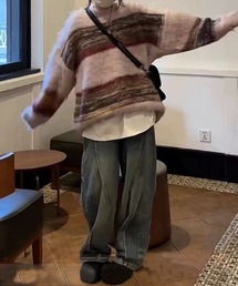 配色ニットプルオーバー