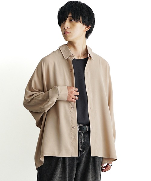 MinoriTY(マイノリティ)の「【MinoriTY】落ち感ドルマンスリーブビッグシャツ 長袖シャツ ビッグシルエット ルーズシルエット レギュラーカラー メンズ 秋服(シャツ/ブラウス・メンズ・ブラック/ベージュ/ブルー/カーキ/ワイン・L/S/M)」の14枚目の写真