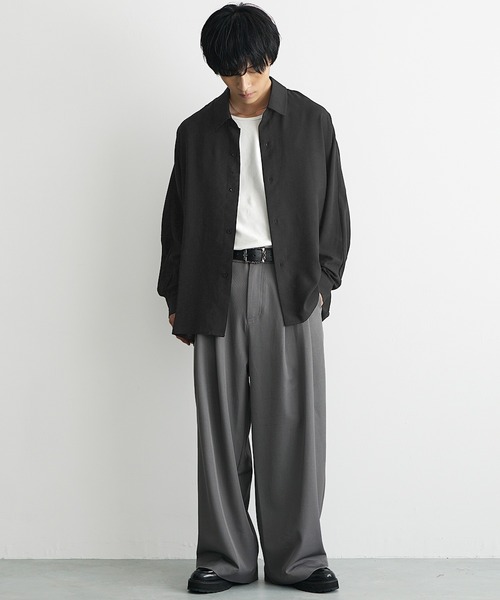 MinoriTY(マイノリティ)の「【MinoriTY】落ち感ドルマンスリーブビッグシャツ 長袖シャツ ビッグシルエット ルーズシルエット レギュラーカラー メンズ 秋服(シャツ/ブラウス・メンズ・ブラック/ベージュ/ブルー/カーキ/ワイン・L/S/M)」の9枚目の写真