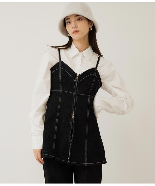 ANAP（アナップ）の「袖ギャサーデザインクロップドシャツ（シャツ/ブラウス・レディース・ブラック/ブルー/オフホワイト・FREE）」の4枚目の写真