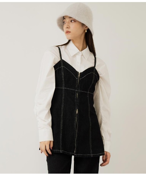 ANAP（アナップ）の「袖ギャサーデザインクロップドシャツ（シャツ/ブラウス・レディース・ブラック/ブルー/オフホワイト・FREE）」の5枚目の写真