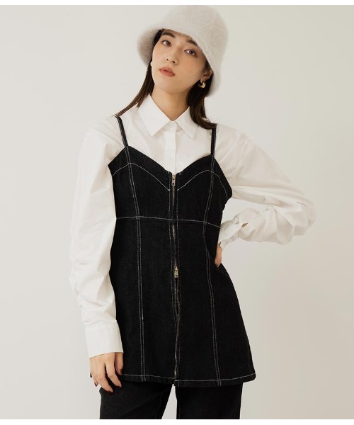 ANAP（アナップ）の「袖ギャサーデザインクロップドシャツ（シャツ/ブラウス・レディース・ブラック/ブルー/オフホワイト・FREE）」の7枚目の写真