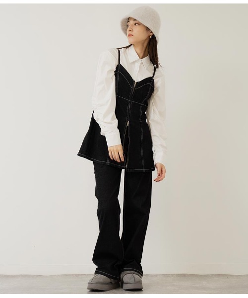 ANAP（アナップ）の「袖ギャサーデザインクロップドシャツ（シャツ/ブラウス・レディース・ブラック/ブルー/オフホワイト・FREE）」の9枚目の写真