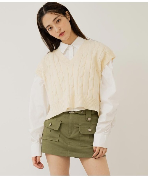 ANAP（アナップ）の「袖ギャサーデザインクロップドシャツ（シャツ/ブラウス・レディース・ブラック/ブルー/オフホワイト・FREE）」の11枚目の写真