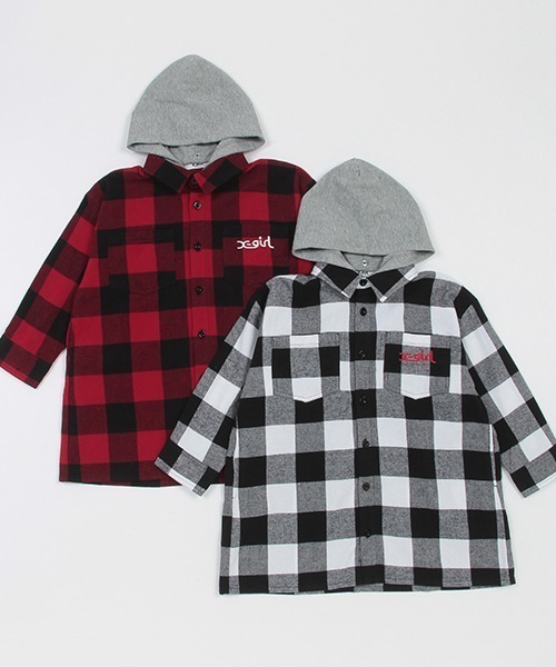 X-girl Stages（エックスガールステージス）の「チェックシャツワンピース（シャツワンピース・キッズ・ホワイト/レッド・140cm/130cm/110cm/120cm/100cm/90cm）」の4枚目の写真