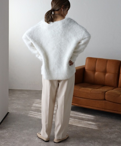 Bonjour Sagan（ボンジュールサガン）の「アルパカタッチディープVカーディガン（カーディガン/ボレロ・レディース・ライトグレー/チャコールグレー/オフホワイト・FREE）」の7枚目の写真