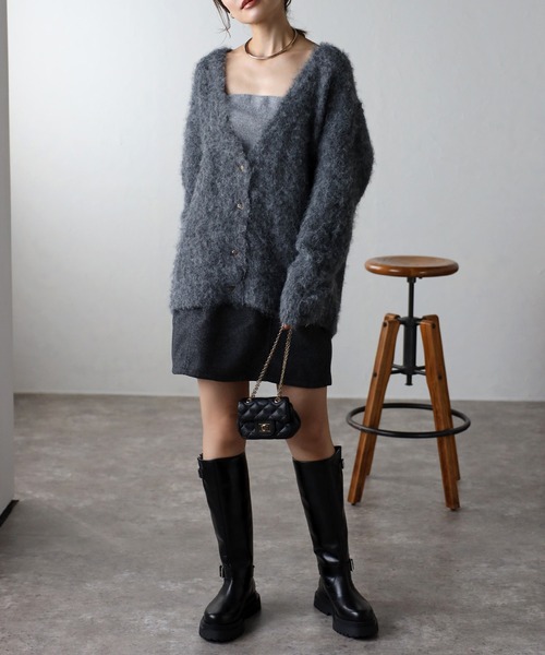 Bonjour Sagan（ボンジュールサガン）の「アルパカタッチディープVカーディガン（カーディガン/ボレロ・レディース・ライトグレー/チャコールグレー/オフホワイト・FREE）」の9枚目の写真