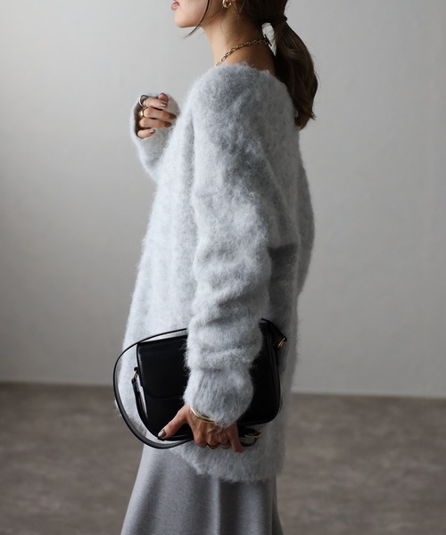 Bonjour Sagan（ボンジュールサガン）の「アルパカタッチディープVカーディガン（カーディガン/ボレロ・レディース・ライトグレー/チャコールグレー/オフホワイト・FREE）」の15枚目の写真