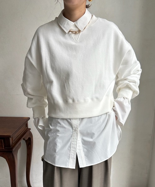 DouDou（ドゥドゥ）の「裏起毛ショート丈スウエット（Tシャツ/カットソー・レディース・ライトグレー/オフホワイト/チャコールグレー・FREE）」の10枚目の写真