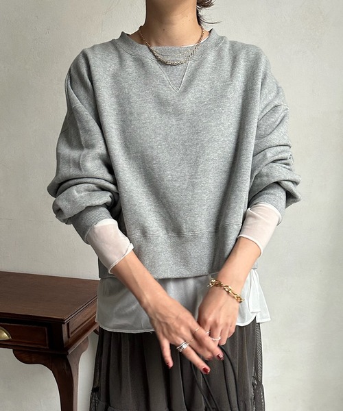 DouDou（ドゥドゥ）の「裏起毛ショート丈スウエット（Tシャツ/カットソー・レディース・ライトグレー/オフホワイト/チャコールグレー・FREE）」の18枚目の写真