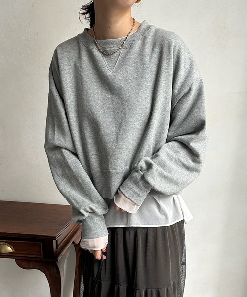 DouDou（ドゥドゥ）の「裏起毛ショート丈スウエット（Tシャツ/カットソー・レディース・ライトグレー/オフホワイト/チャコールグレー・FREE）」の19枚目の写真
