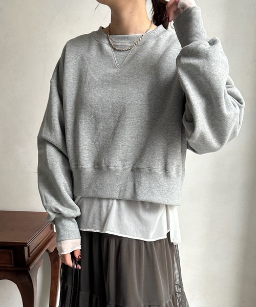 DouDou（ドゥドゥ）の「裏起毛ショート丈スウエット（Tシャツ/カットソー・レディース・ライトグレー/オフホワイト/チャコールグレー・FREE）」の20枚目の写真