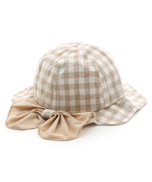 Ampersand（アンパサンド）の「日よけ付きリボンハット_UVカット（ハット・キッズ・アイボリー/サックスブルー/ベージュ/ネイビー/ピンク・52/54/56/48/50）」の6枚目の写真