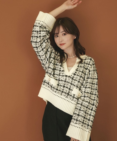 HEYUMM（ヘユム）の「キーネックツイードセーター（ニット/セーター・レディース・ホワイト系その他/ブルー系その他/ブラック系その他・ONE）」の15枚目の写真