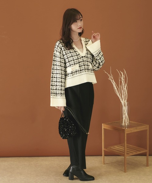 HEYUMM（ヘユム）の「キーネックツイードセーター（ニット/セーター・レディース・ホワイト系その他/ブルー系その他/ブラック系その他・ONE）」の16枚目の写真