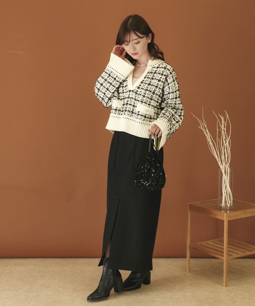 HEYUMM（ヘユム）の「キーネックツイードセーター（ニット/セーター・レディース・ホワイト系その他/ブルー系その他/ブラック系その他・ONE）」の5枚目の写真