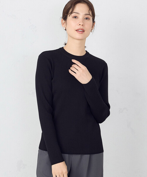 COMME CA ISM（コムサイズム）の「クルーネック リブニット（ニット/セーター・レディース・ブラック/ホワイト/エメラルド・LARGE/MEDIUM）」の6枚目の写真