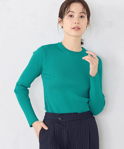 COMME CA ISM（コムサイズム）の「クルーネック リブニット（ニット/セーター・レディース・ブラック/ホワイト/エメラルド・LARGE/MEDIUM）」の8枚目の写真