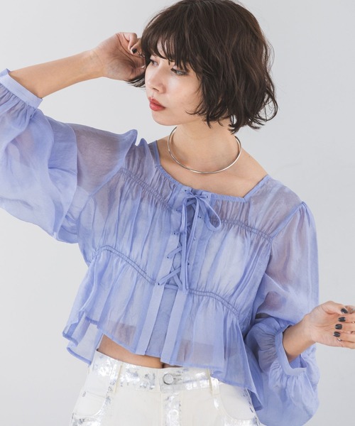 PAGEBOY（ページボーイ）の「レースアップシャーリングブラウス（シャツ/ブラウス・レディース・ブラック/アイボリー/オフホワイト/ブルー・FREE）」の12枚目の写真