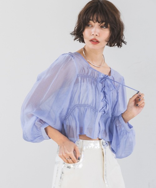 PAGEBOY（ページボーイ）の「レースアップシャーリングブラウス（シャツ/ブラウス・レディース・ブラック/アイボリー/オフホワイト/ブルー・FREE）」の10枚目の写真